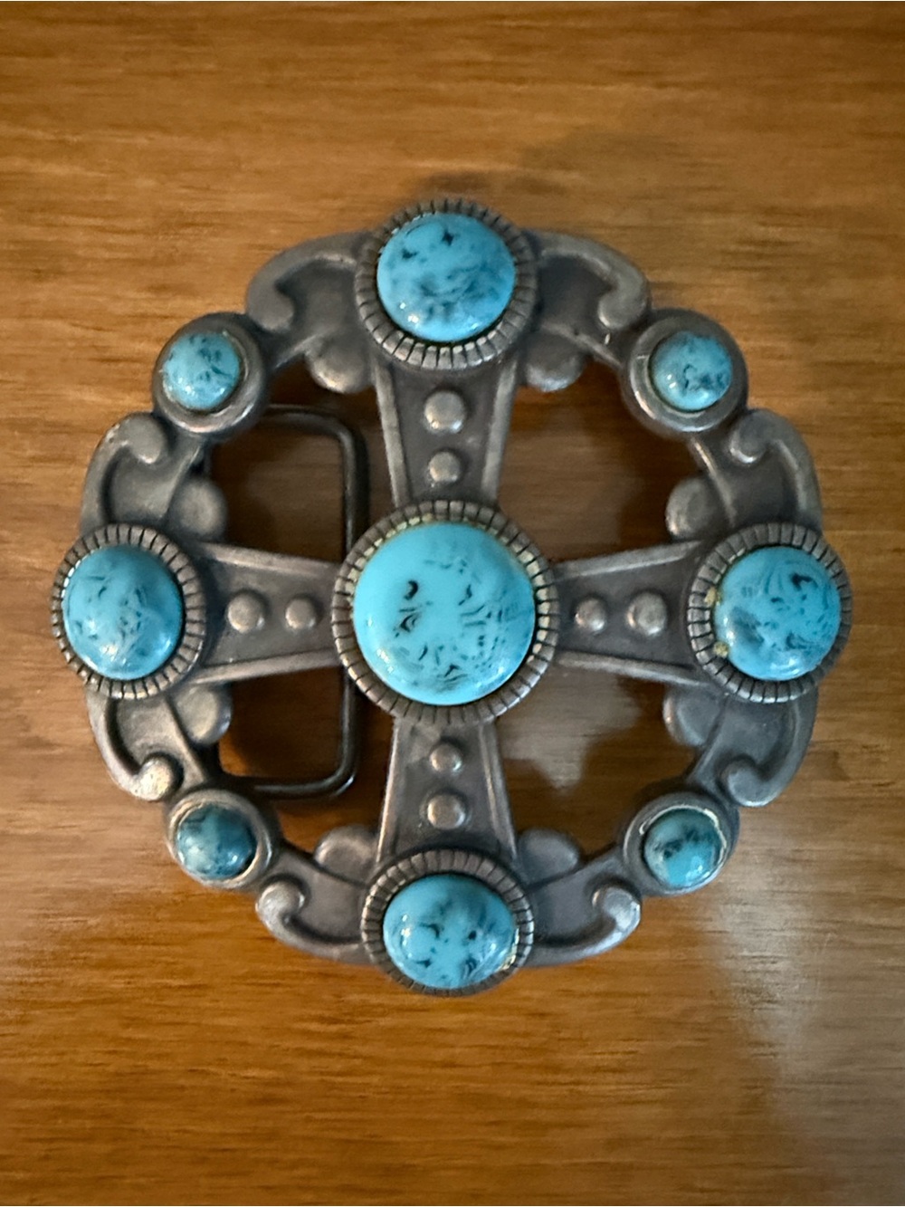 Vintage Made in Spain Turquoise Look Statement Belt Buckle